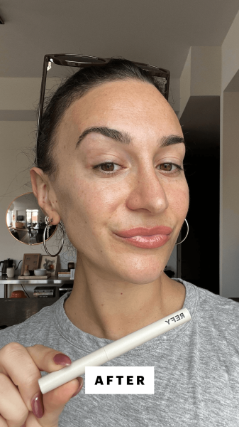 Wohlner after applying the Refy Blur Liner in Mauve