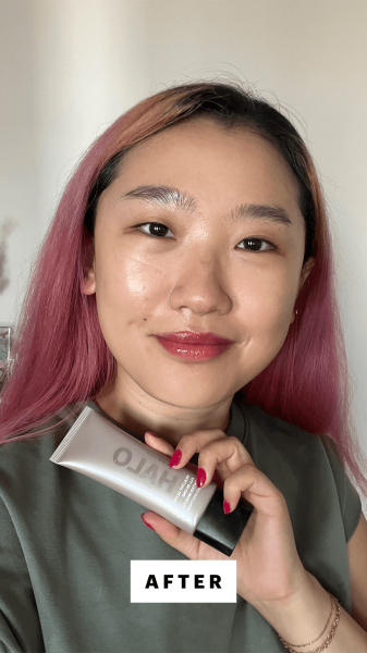 Han applying the Smashbox Halo Healthy Glow AllInOne Tinted Moisturizer SPF 25 in shade Light Neutral