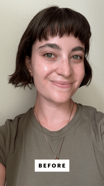 Felbin before applying the Beekman 1802 Milk Tint SPF 43 Tinted Primer Serum