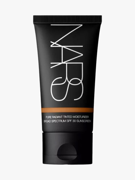 Nars Pure Radiant Tinted Moisturizer Broad Spectrum SPF 30 black tube on light gray background